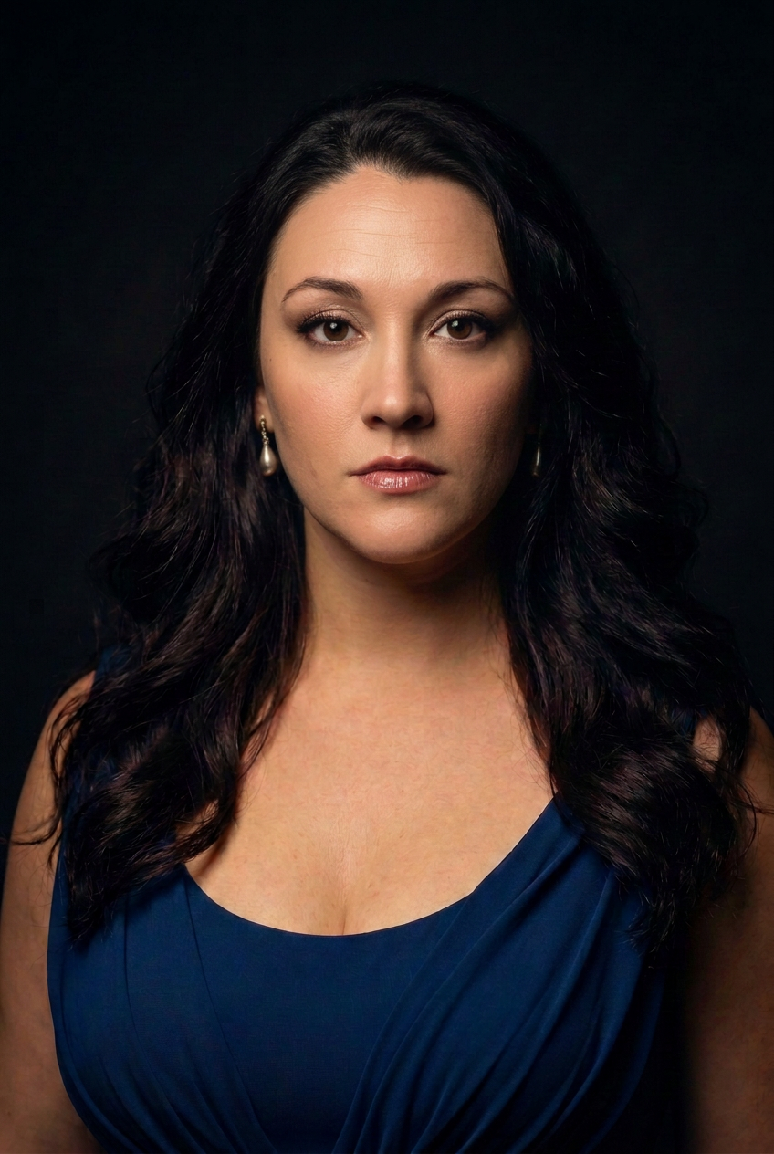 Soprano Marlena Brinkley in a midnight-blue empire gown